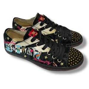 Kitson LA Black Leather Embellished Patchwork Sneakers
